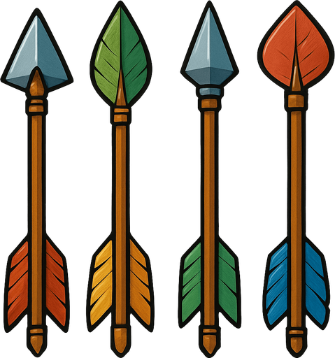 Bow arrows assets. HD colors.
In-Game asset.  2d.  High contrast.  No shadows