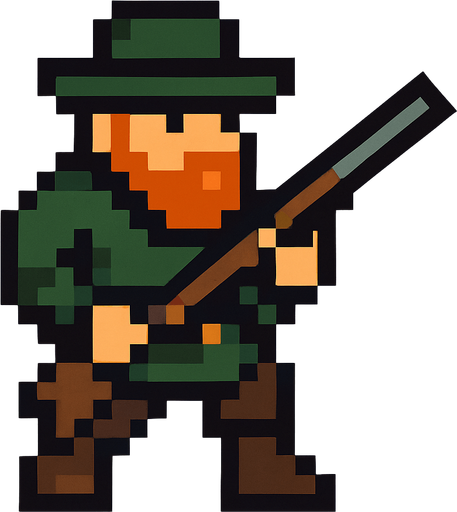 Hunter pixel.
In-Game asset.  2d.  High contrast.  No shadows
