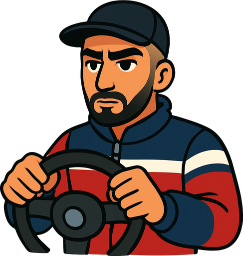 Turkish roadmen, holding steerwheel in the car 

2d.  No shadows. In game usage, no background