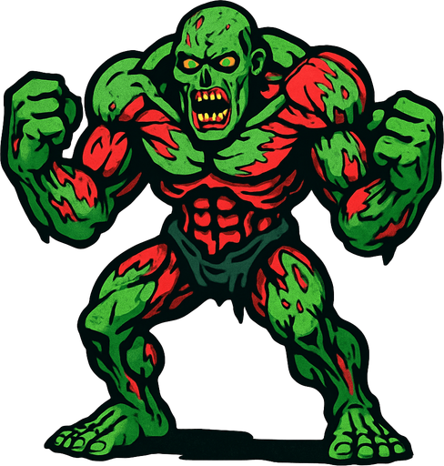 mostruo musculoso zombie.
In-Game asset.  2d.  High contrast.  No shadows