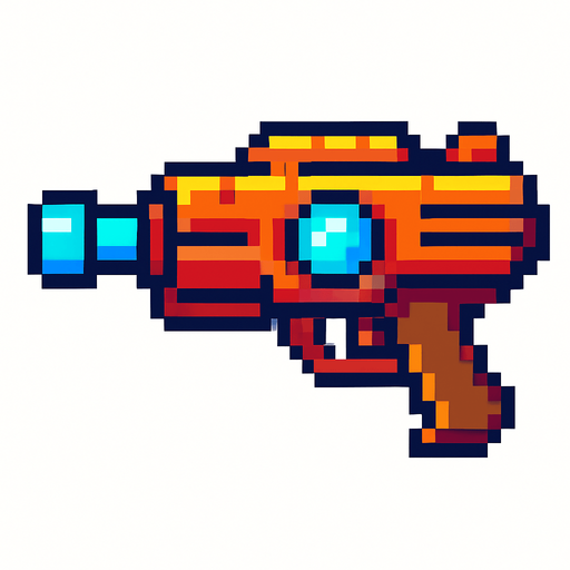 Lasergun pixel.
In-Game asset.  2d.  High contrast.  No shadows