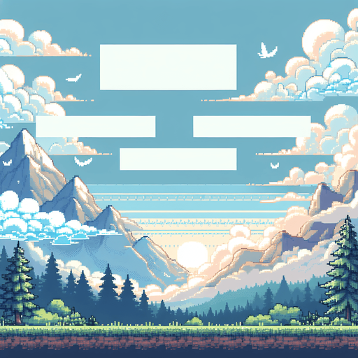 a pixel clouds background, with mountains, full height full width
Single Game Texture.  In-Game asset.  2d.  Blank background.  High contrast.  No shadows