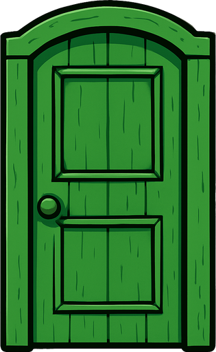 Make a green wooden door.
In-Game asset.  2d.  High contrast.  No shadows