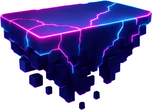Neon cyberpunk glowing hologram flat platforming cracked crumbling