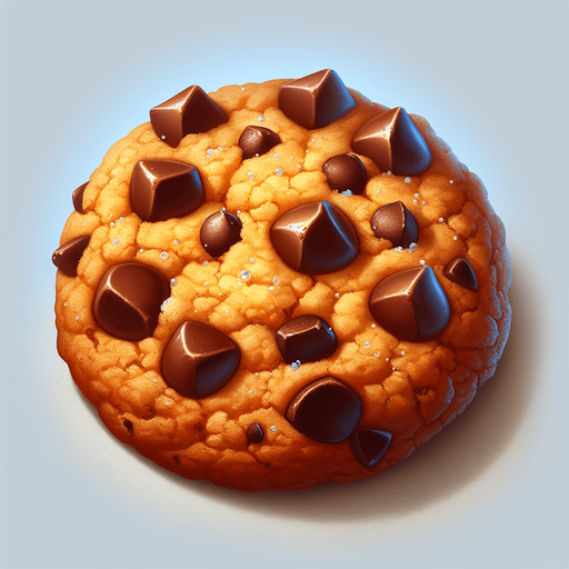 A chocolate chip cookie.
Single Game Texture.  In-Game asset.  2d.  Blank background.  High contrast.  No shadows