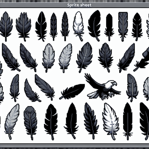 A sprite sheet of eagle feathers.
Single Game Texture. In-Game asset. 2d. Blank background. High contrast. No shadows.