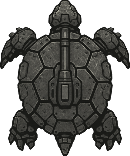 vertical top down gray burn robotic turtle scifi war submarine.
In-Game asset.  2d.  High contrast.  No shadows