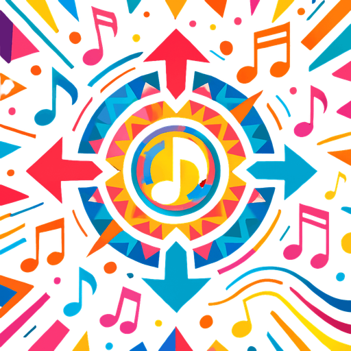 Game design for Kaleidoscope of Music Rhythm without game title, just the design for opening screen background.
In-Game asset.  2d.  High contrast.  No shadows