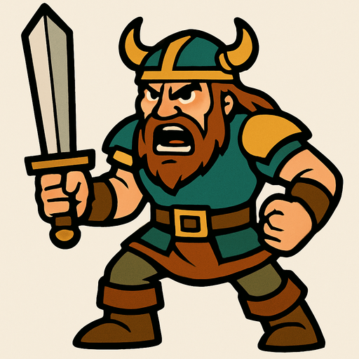 Angry warrior holding a sword.
In-Game asset.  2d.  High contrast.  No shadows