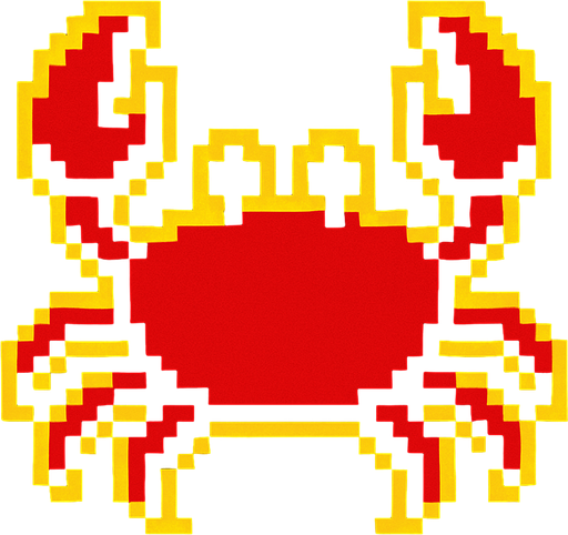 A small red crab. 80s arcade machine graphics..
In-Game asset.  2d.  High contrast.  No shadows