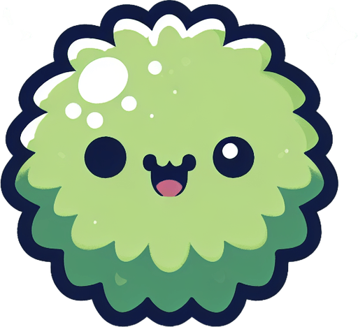 a green furry cuddly ball of fur. little feet. No ears. cute happy face. Cartoon style. Cute art style. Simple vector style. Pastel colors, flat shaded, vector art. Single Game Texture. In-Game asset. 2d. Blank background. High contrast. No shadows