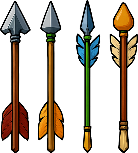Bow arrows assets. HD colors.
In-Game asset.  2d.  High contrast.  No shadows