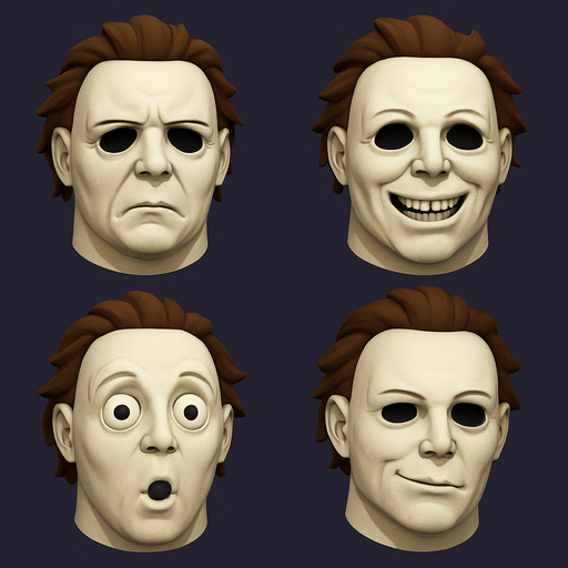 3D Scary but funny face meme Michael Myers halloween. different faces look. only face
In-Game asset.  3D.  High contrast.  No shadows. only face