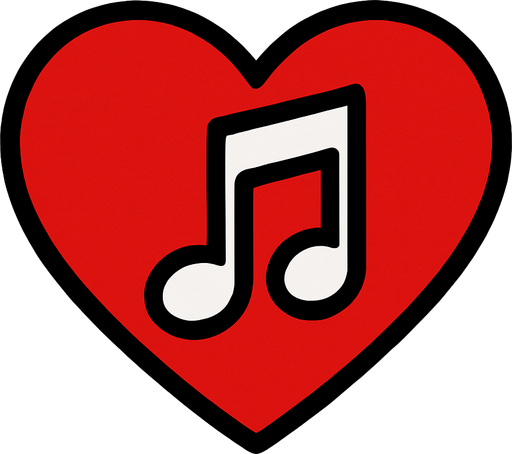 küçük bir kırmızı kalp ve içinde beyaz 🎶 notası.
In-Game asset.  2d.  High contrast.  No shadows