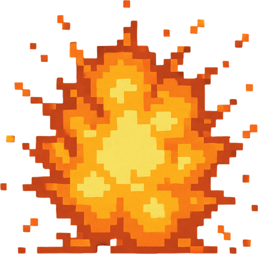 digital pixel art explosion.
In-Game asset.  2d.  High contrast.  No shadows