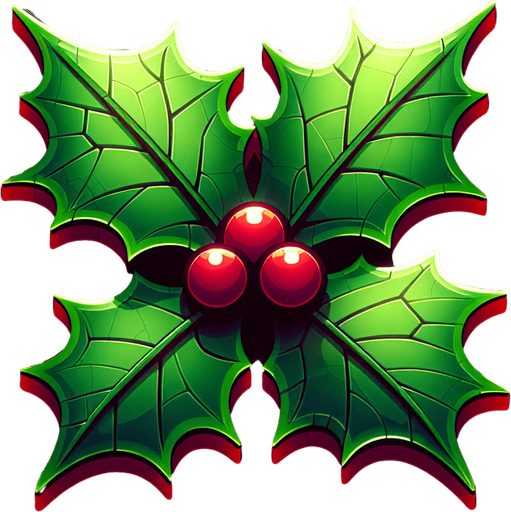 a christmas holly leaf. plastic style. Single Game Texture. In-Game asset. 2d. Blank background. High contrast. No shadows.