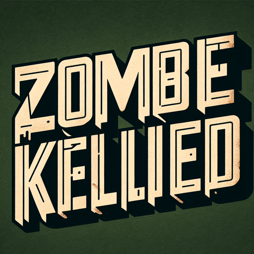 A bold, uppercase text displaying 'Zombie Killed' in a vintage sports-style font. The letters are thick, blocky, and have a three-dimensional effect with a dark outline. The text is off-white with a slightly aged and worn texture. The background is deep green, providing a strong contrast. The text is displayed horizontally, maintaining a structured and professional look. The font has sharp, angular edges, resembling varsity or athletic lettering commonly seen on sports jerseys or scoreboards..
Single Game Texture.  In-Game asset.  2d.  Blank background.  High contrast.  No shadows