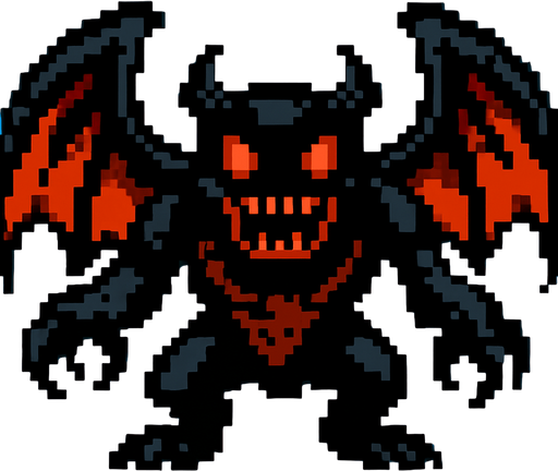 un mounstro con alas hecho con pixeles.
In-Game asset.  2d.  High contrast.  No shadows