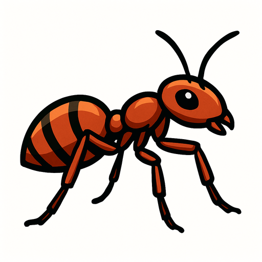 ant without background.
In-Game asset.  2d.  High contrast.  No shadows
