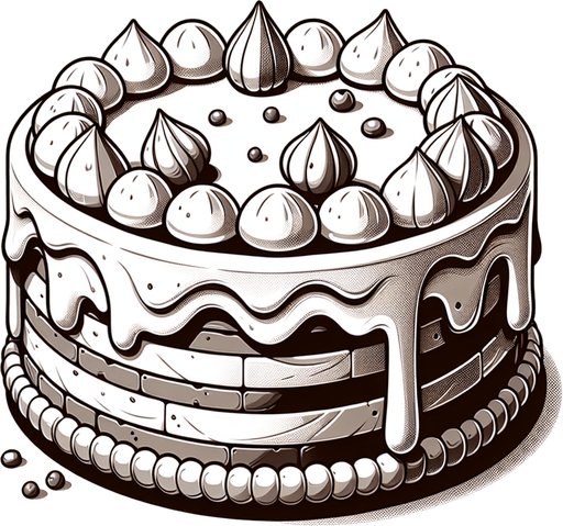 gâteau.
Single Game Texture.  In-Game asset.  2d.  Blank background.  High contrast.  No shadows