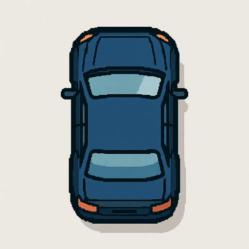Create a top-down 2D car sprite facing downward..
In-Game asset.  2d.  High contrast.  No shadows