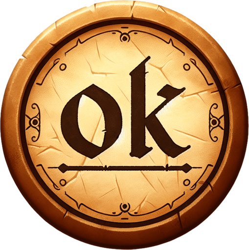 a pergament button with the Text: "OK"; 2 d game asset
