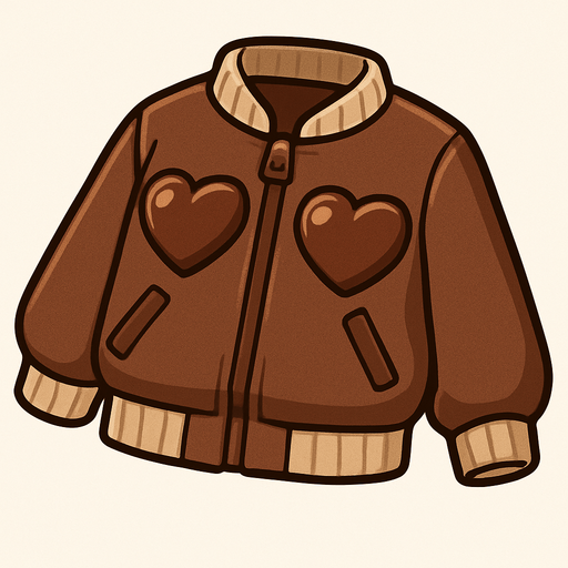 cute heart chocolate design jacket top view..
In-Game asset.  2d.  High contrast.  No shadows