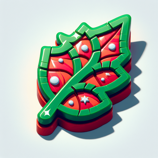 a christmas leaf. plastic style. Single Game Texture. In-Game asset. 2d. Blank background. High contrast. No shadows.
