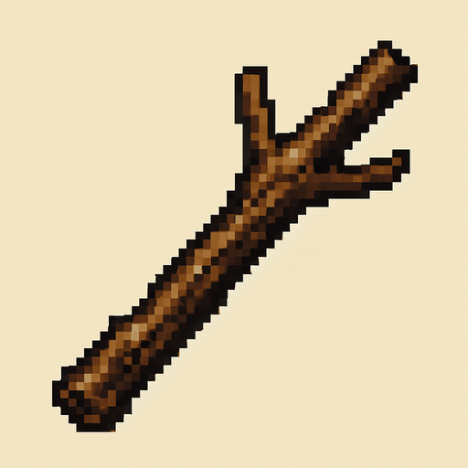 Quiero un palo o rama de color cafe, en estilo 32 bits.
In-Game asset.  2d.  High contrast.  No shadows
