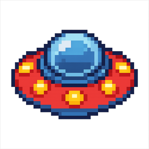 16 bit image 
style top down ufo.
In-Game asset.  2d.  High contrast.  No shadows