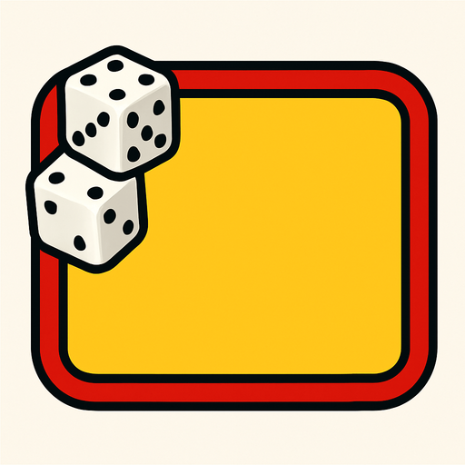 Casino tarzında yatay dikdörtgen (köşeleri yumuşatılmış, edge). İçi sarı, dışında kırmızı şerit var. Sol üst köşesinde bir çift zar var. Yazısız..
In-Game asset.  2d.  High contrast.  No shadows. Casino