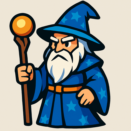 Wizard.
In-Game asset.  2d.  High contrast.  No shadows