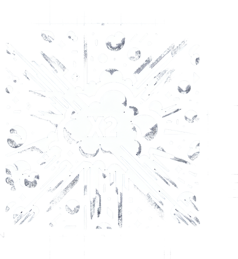 爆炸，里面有X2的字样.
Single Game Texture. In-Game asset. 2d. Blank background. High contrast. No shadows.