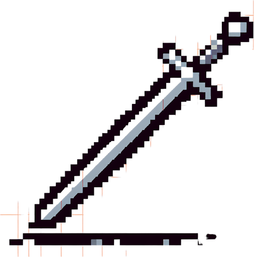 A thin crude sword, no pommel. 8 bit pixel art..
Single Game Texture.  In-Game asset.  2d.  Blank background.  High contrast.  No shadows