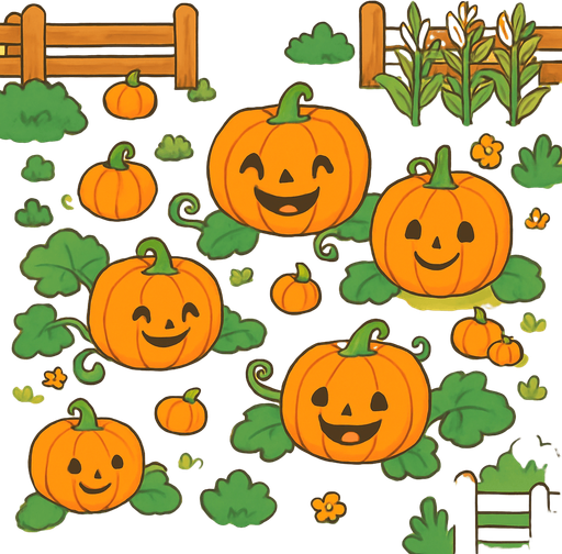 friendly pumkin patch. rpg. 2d. no shadows.