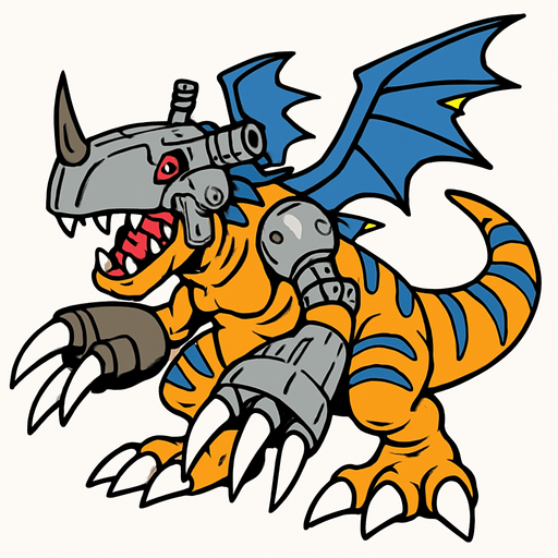 Metalgreymon.
In-Game asset.  2d.  High contrast.  No shadows