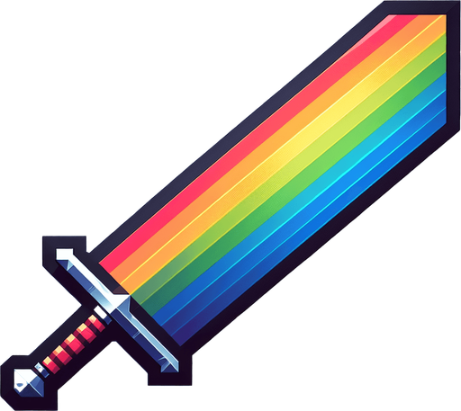 create a rainbow sword.
Single Game Texture.  In-Game asset.  2d.  Blank background.  High contrast.  No shadows