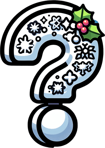 cartoon christmas inspired question mark
Single Game Texture. In-Game asset. 2d. Blank background. High contrast. No shadows.
