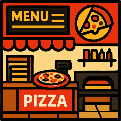 Pizza shop.
In-Game asset.  2d.  High contrast.  No shadows. 4k
