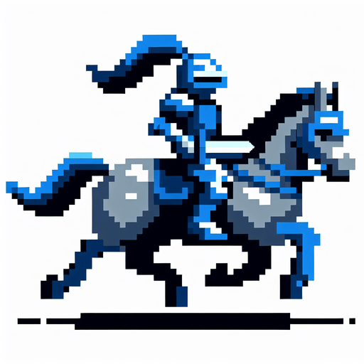 2d 16 bit image the blue knight ride armored grey horse run mode. horizontal image.
Single Game Texture.  In-Game asset.  2d.  Blank background.  High contrast.  No shadows