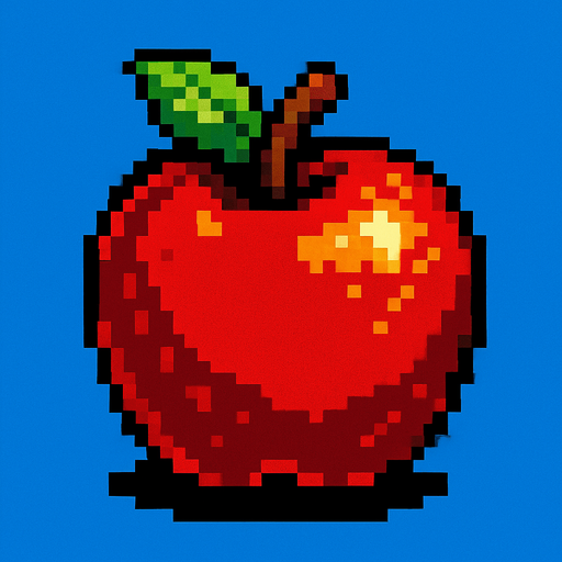 Quiero una manzana roja, en estilo 32 bits.
In-Game asset.  2d.  High contrast.  No shadows