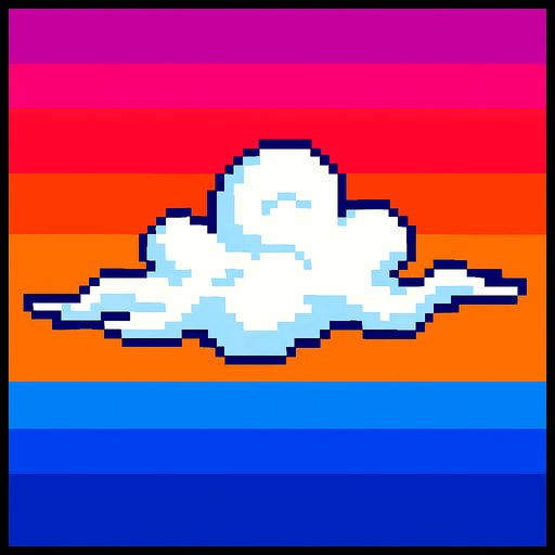 A thin wispy white cloud. 80s arcade machine graphics..
In-Game asset.  2d.  High contrast.  No shadows