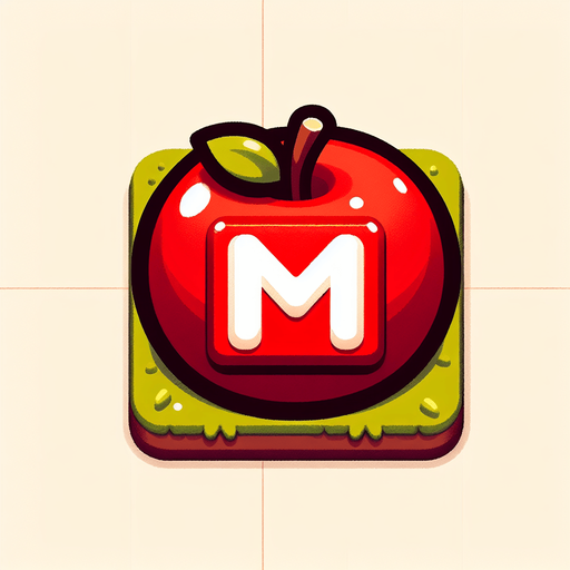 a white sign with a small "m" on a red apple..
Single Game Texture. In-Game asset. 2d. Blank background. High contrast. No shadows.