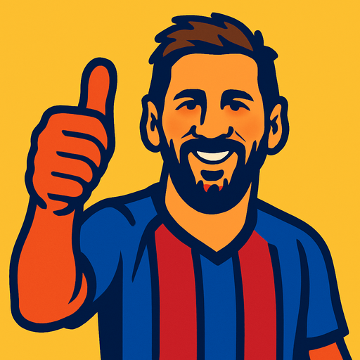 messi is making thumbsup.
In-Game asset.  2d.  High contrast.  No shadows
