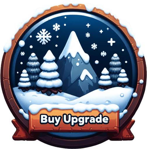 A buy upgrade button, winter theme, no text Single Game Texture. In-Game asset. 2d. Blank background. High contrast. No shadows.