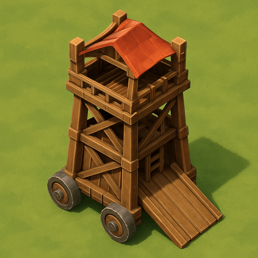 Saldırı kulesi, Gerçekçi, kuş bakışı görünüm, yazısız..
In-Game asset.  High contrast.  No shadows, 3d olsun.