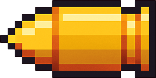 Pixel art bullet.
In-Game asset.  2d.  High contrast.  No shadows