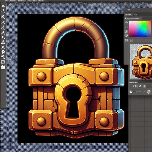 Lock.
Single Game Texture.  In-Game asset.  2d.  Blank background.  High contrast.  No shadows