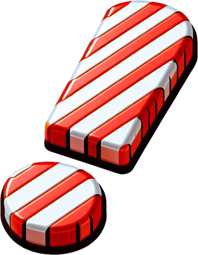 exclamation mark in the shape of a candy cane Single Game Texture. In-Game asset. 2d. Blank background. High contrast. No shadows.