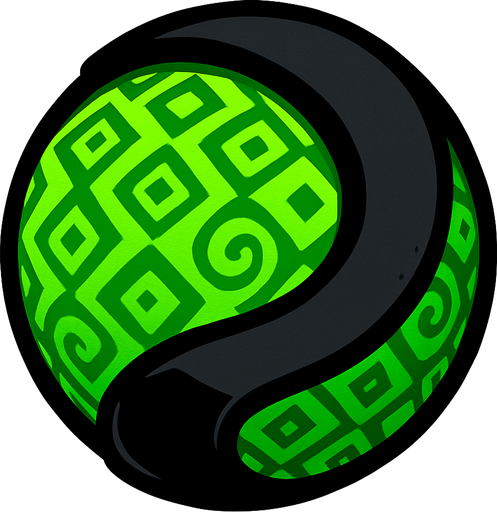 PATTERNED GREEN BALL WITH BLACK COVER AROUND.
In-Game asset.  2d.  High contrast.  No shadows